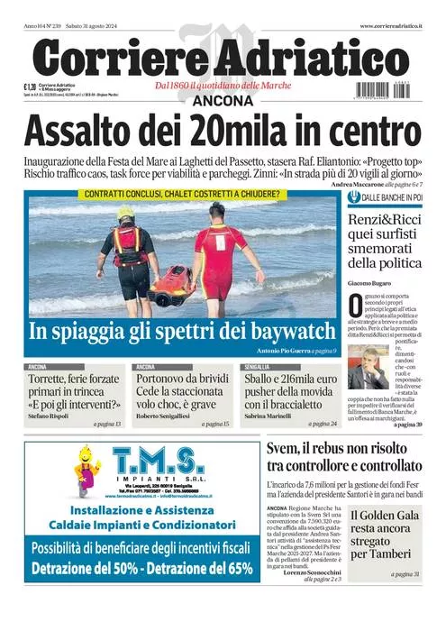 Prima-pagina-corriere adriatico-edizione-di-oggi-31-08-2024